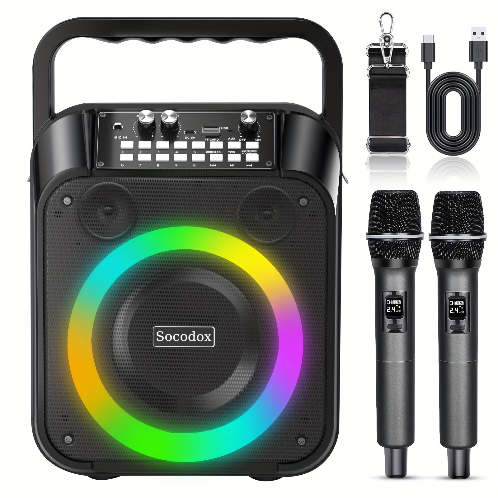 Karaoke Machine, Portable Wireless 5.3 Speaker with 2 Wireless Microphones for Adults, PA System with Dual Silicone Diaphragm And Echo Adjustment, Supports TWS\u002FTF Card\u002FUsb\u002FAux\u002FLive, for Home Party
