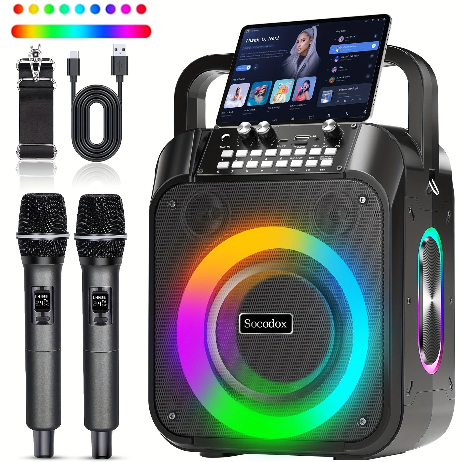 Karaoke Machine, Portable Wireless 5.3 Speaker with 2 Wireless Microphones for Adults, PA System with Dual Silicone Diaphragm And Echo Adjustment, Supports TWS\u002FTF Card\u002FUsb\u002FAux\u002FLive, for Home Party