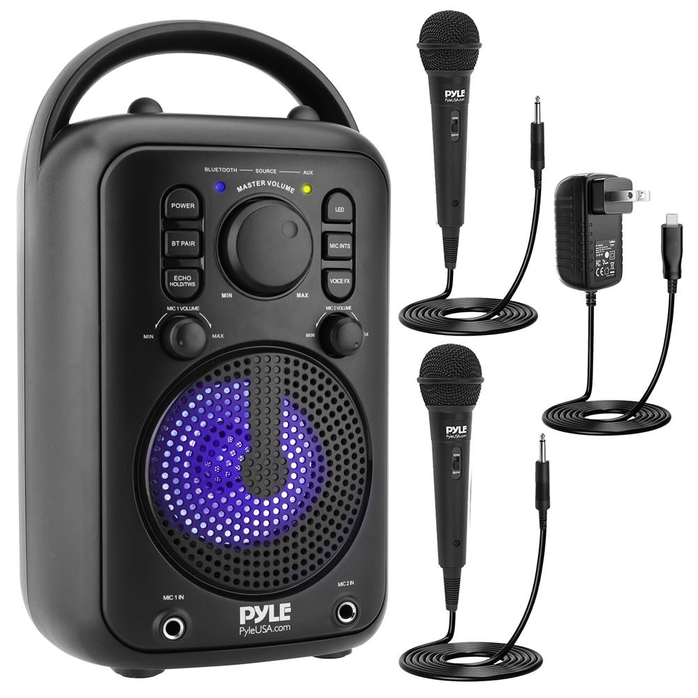 Pyle 4” Portable Wireless Speaker - Karaoke System with Two Microphones (PPHP40KAS)