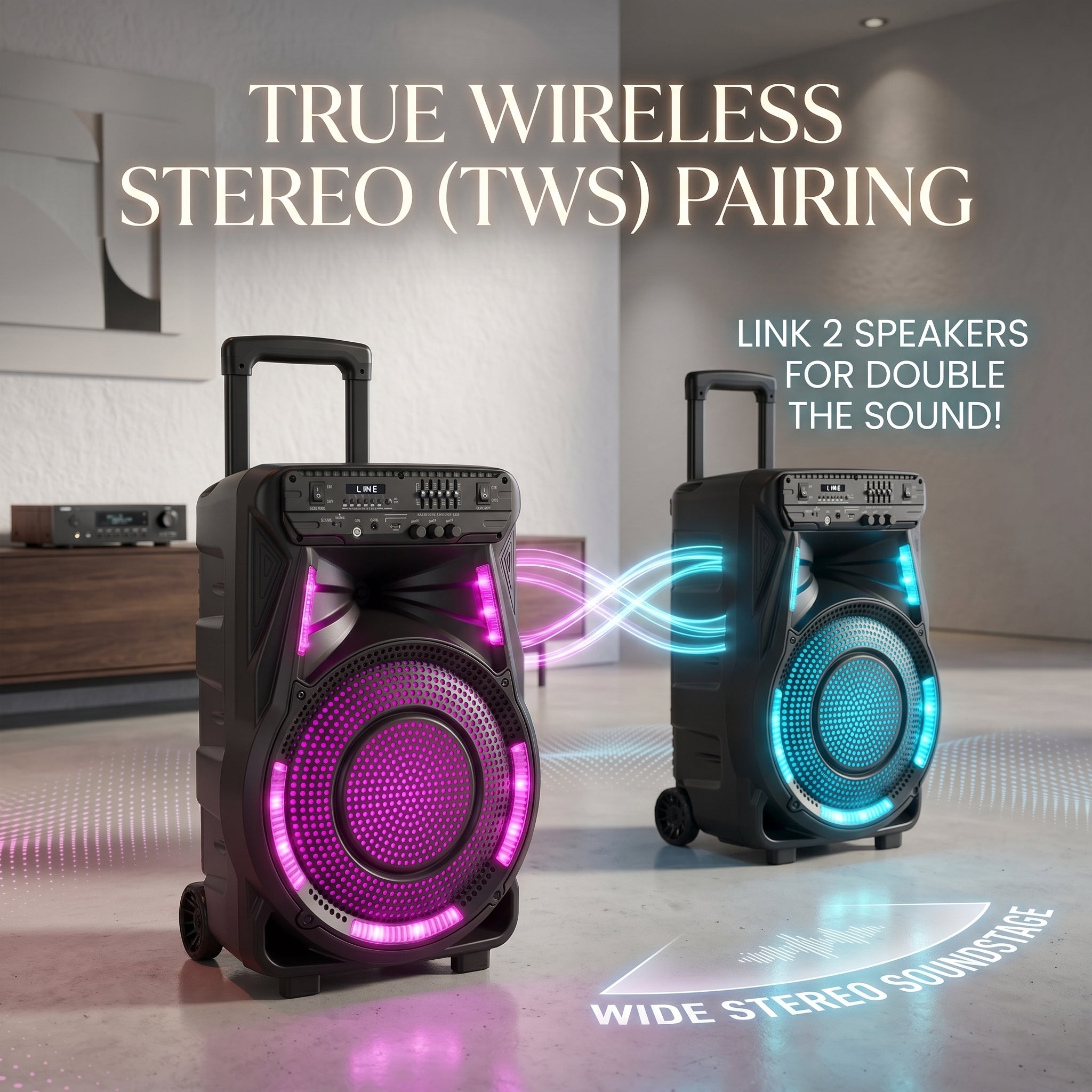 12” Bluetooth Party Speaker with Microphone & LED Lights, 6800W Portable Rechargeable PA System with Trolley and Wheels, FM\u002FUSB\u002FTF\u002FAUX, TWS Stereo Sound for Outdoor Party, Karaoke, Events