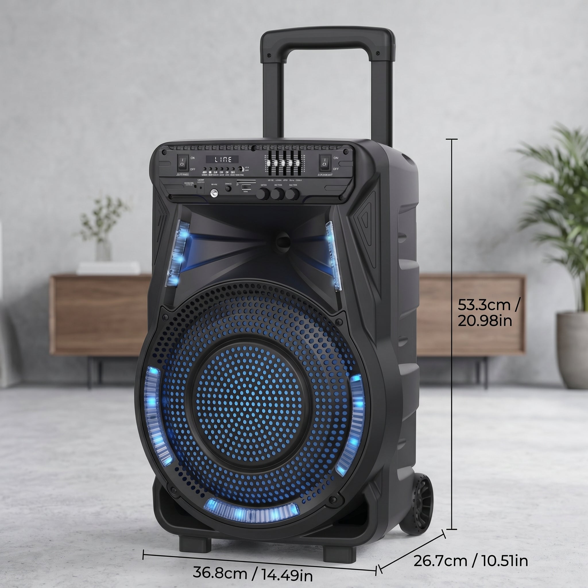 12” Bluetooth Party Speaker with Microphone & LED Lights, 6800W Portable Rechargeable PA System with Trolley and Wheels, FM\u002FUSB\u002FTF\u002FAUX, TWS Stereo Sound for Outdoor Party, Karaoke, Events