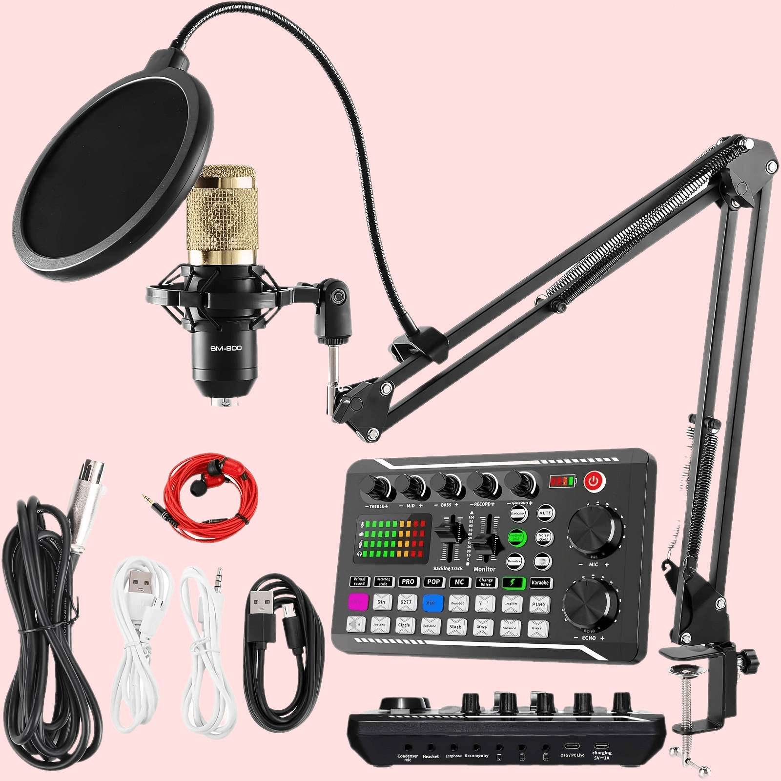 Home Studio Recording Kit Podcast Music Mixer Equipment Condenser Microphone Set